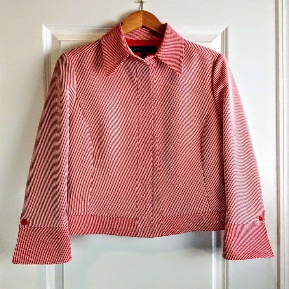 Anne Klein Red Stripe French Cuff Cotton Blazer